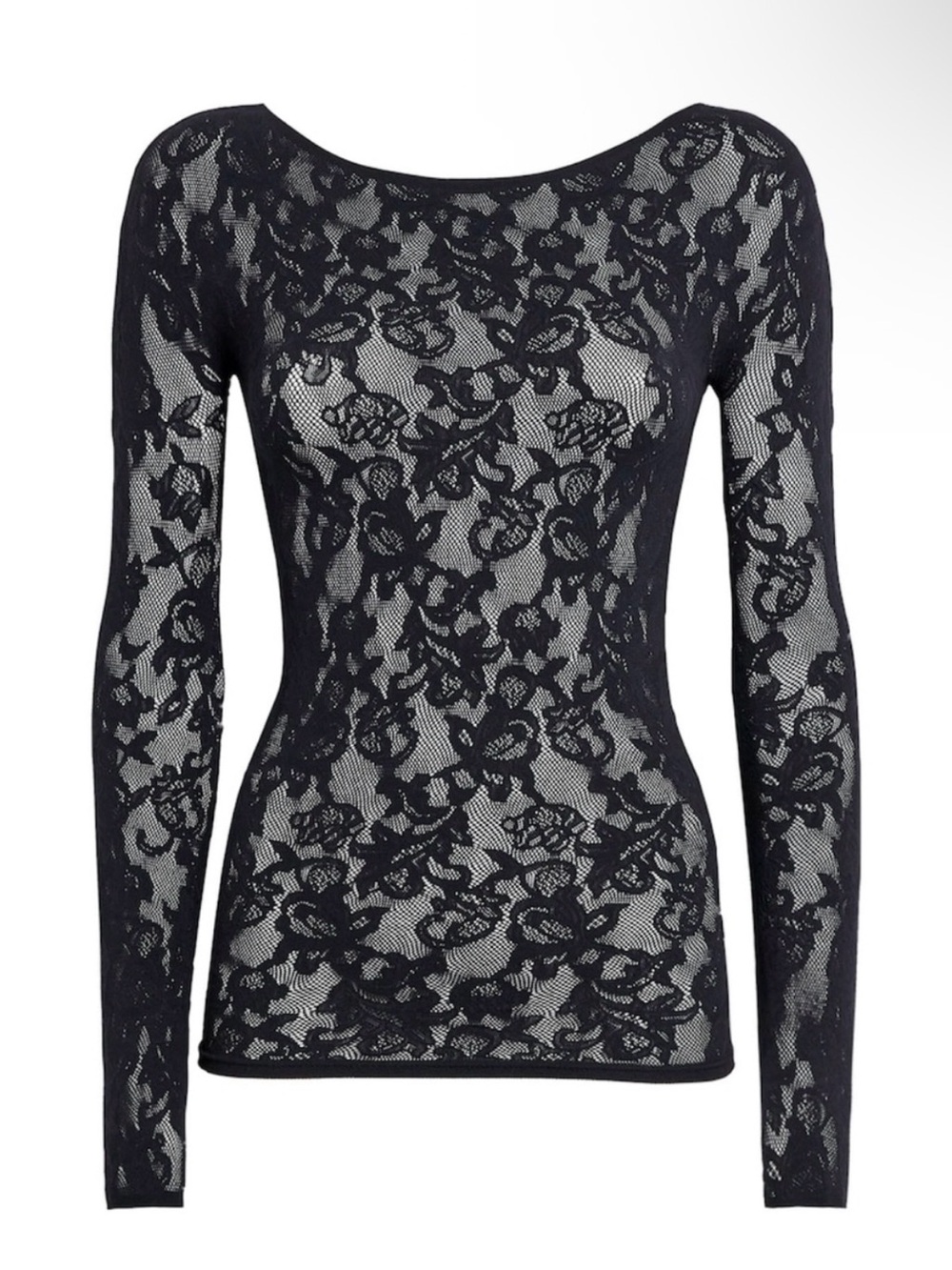SKIMS KNIT LACE LONG SLEEVE BOAT NECK TOP OBSIDIAN XXS/XS